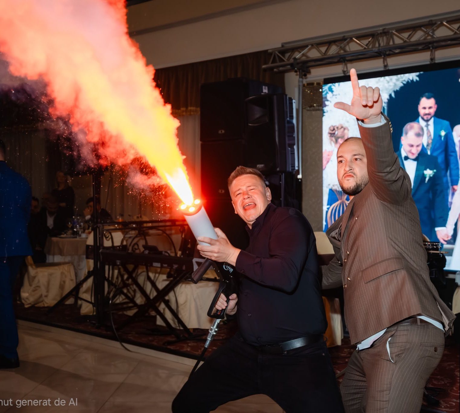 Fum colorat și efecte pe pistă — atmosferă de petrecere I.M. Events